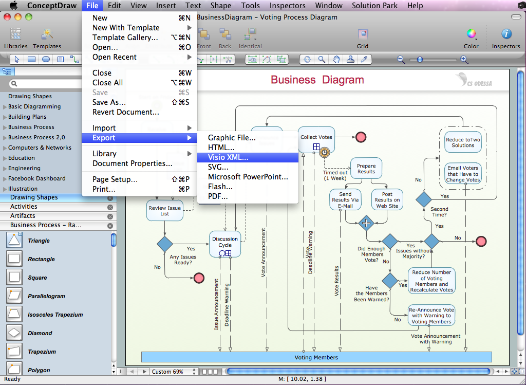 Export of ConceptDraw document to MS Visio format