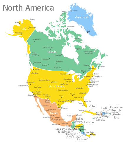 North America Map with Capitals Template