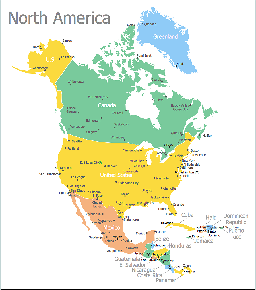 North America map with capitals Template Geo Map — United States of