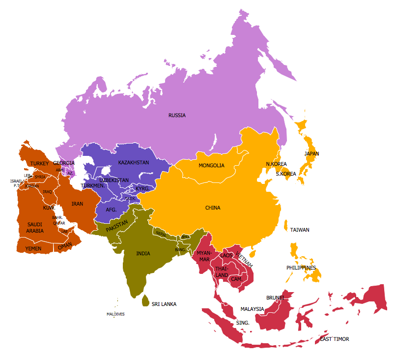 map of asia continent conceptdraw sles maps continent map of asia continent conceptdraw sles maps continent