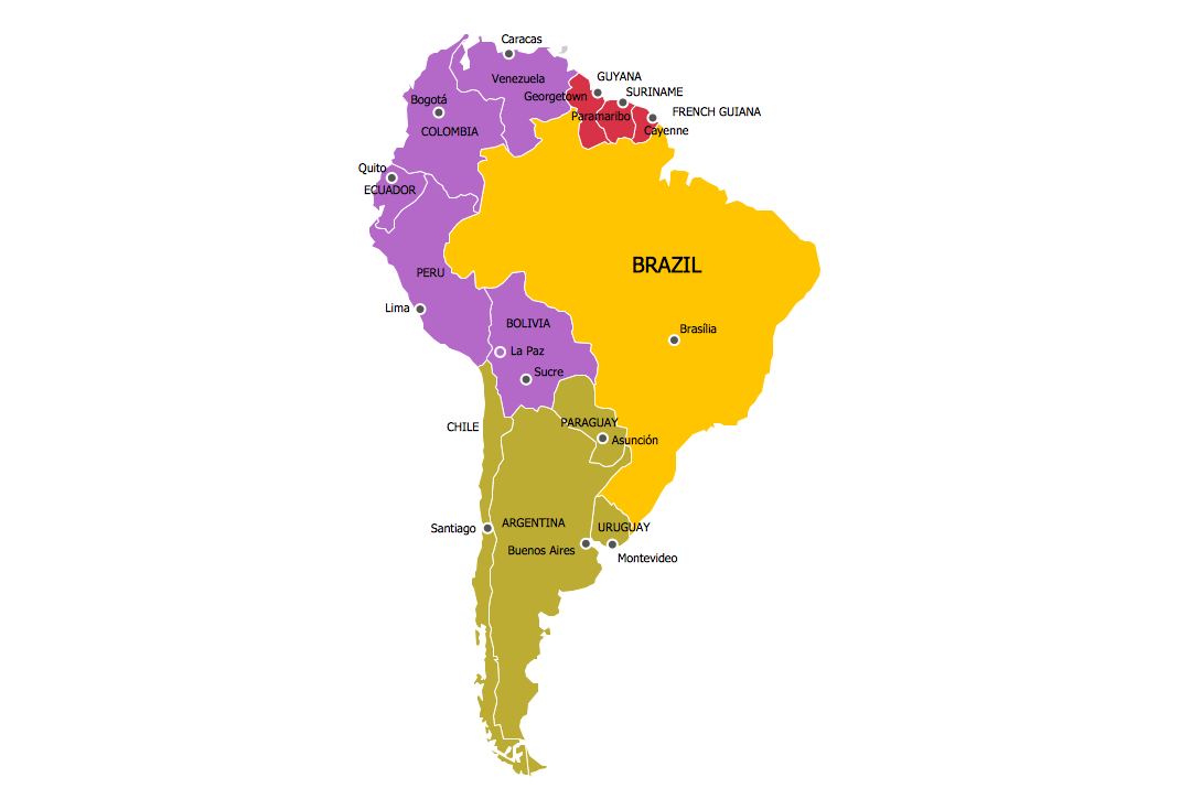 South American Color Coded Regions