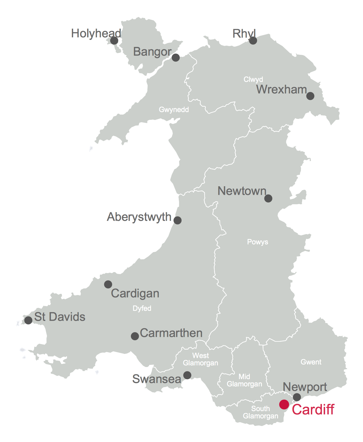 Map of Cities and Towns in Wales