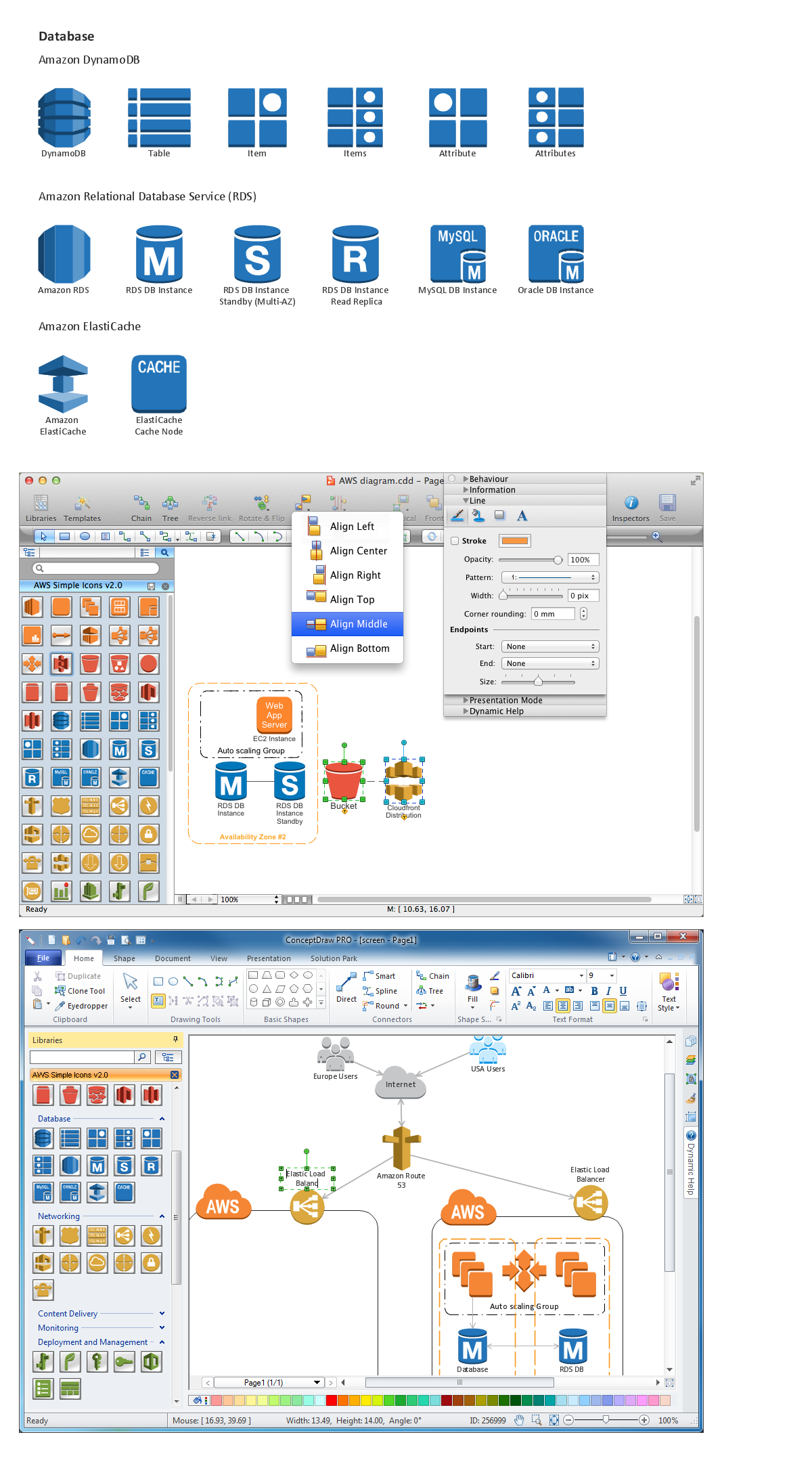 Amazon-Web-Services-AWS-Design-Elements-icons-Data-Base conceptdraw solution park web tool