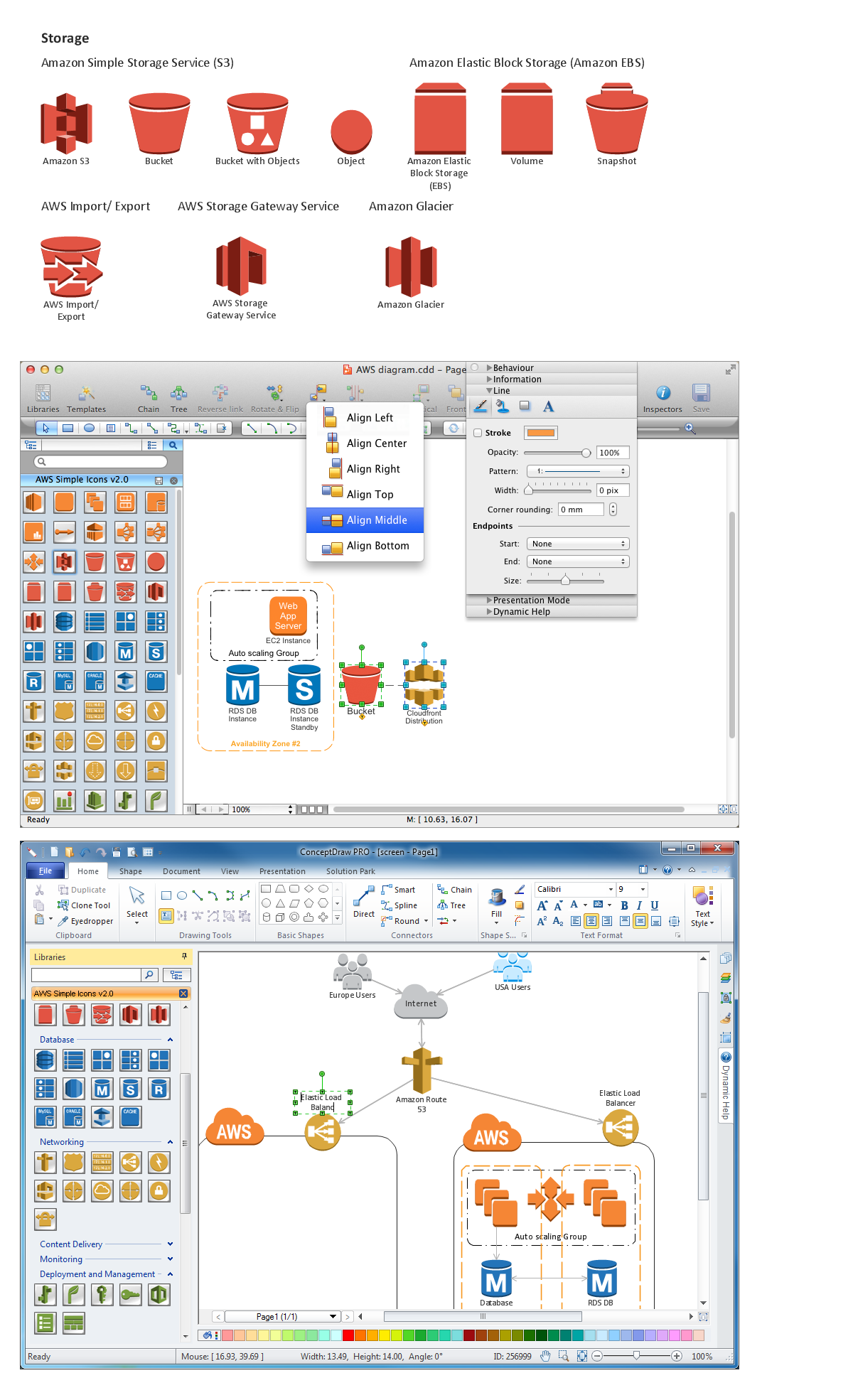 Amazon-Web-Services-AWS-Design-Elements-icons-Storage using conceptdraw solution park web tool