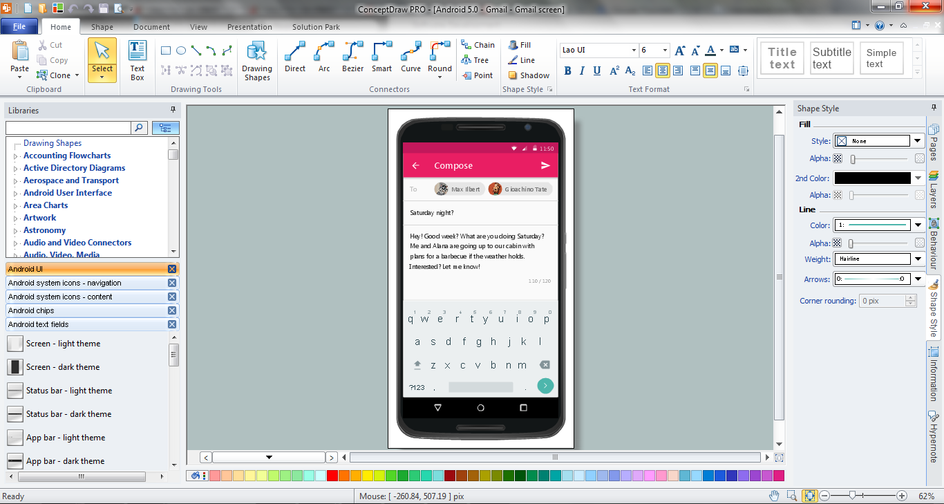 Android User Interface in ConceptDraw