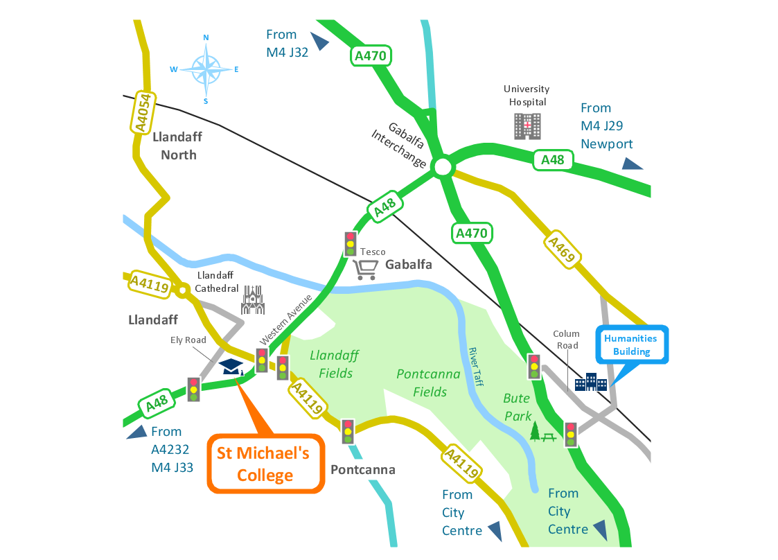 Conference centre location map - Spatial infographics