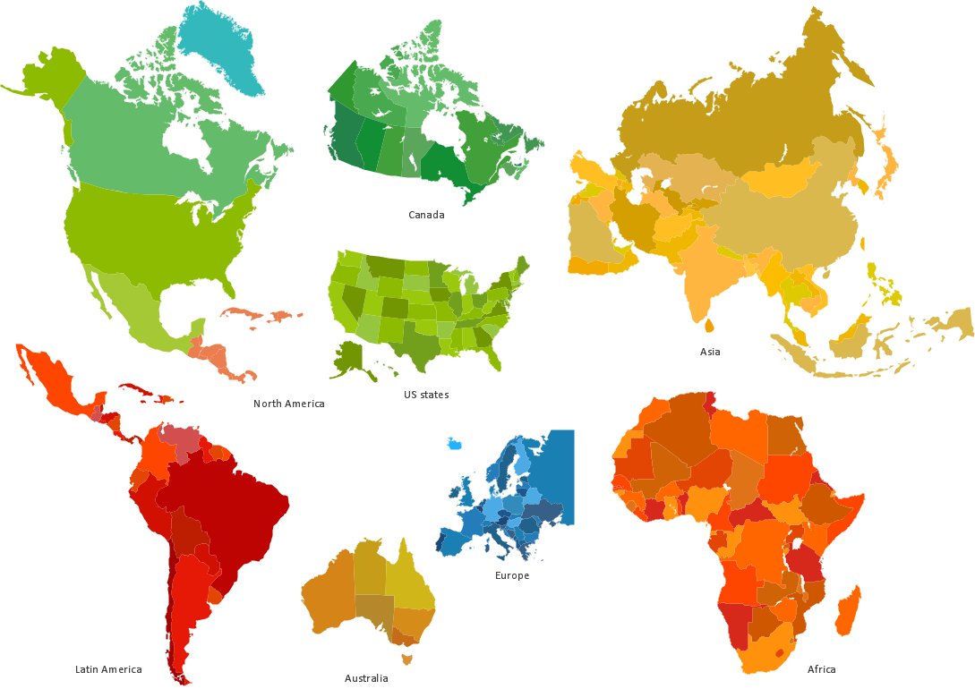 Geospatial infographics design elements - Continent and country maps