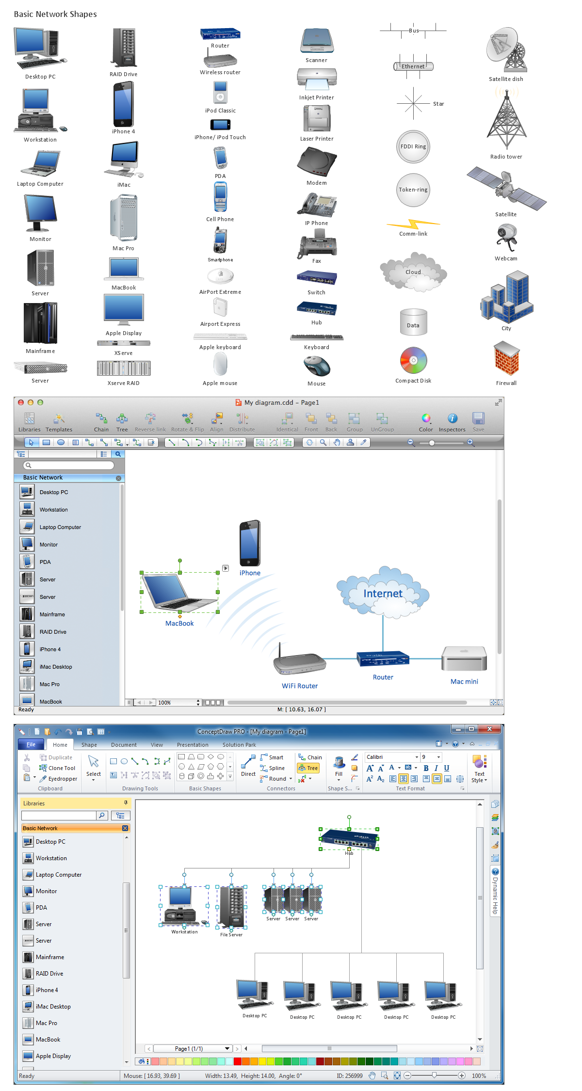Network Diagramming Software, Design Elements - Basic Network (Windows, Macintosh)