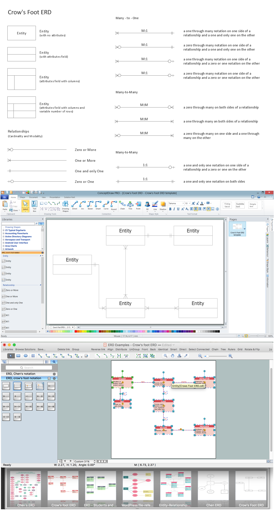 Entity Relationship Diagram Software, Design Elements - Crows Foot (Windows, Macintosh)
