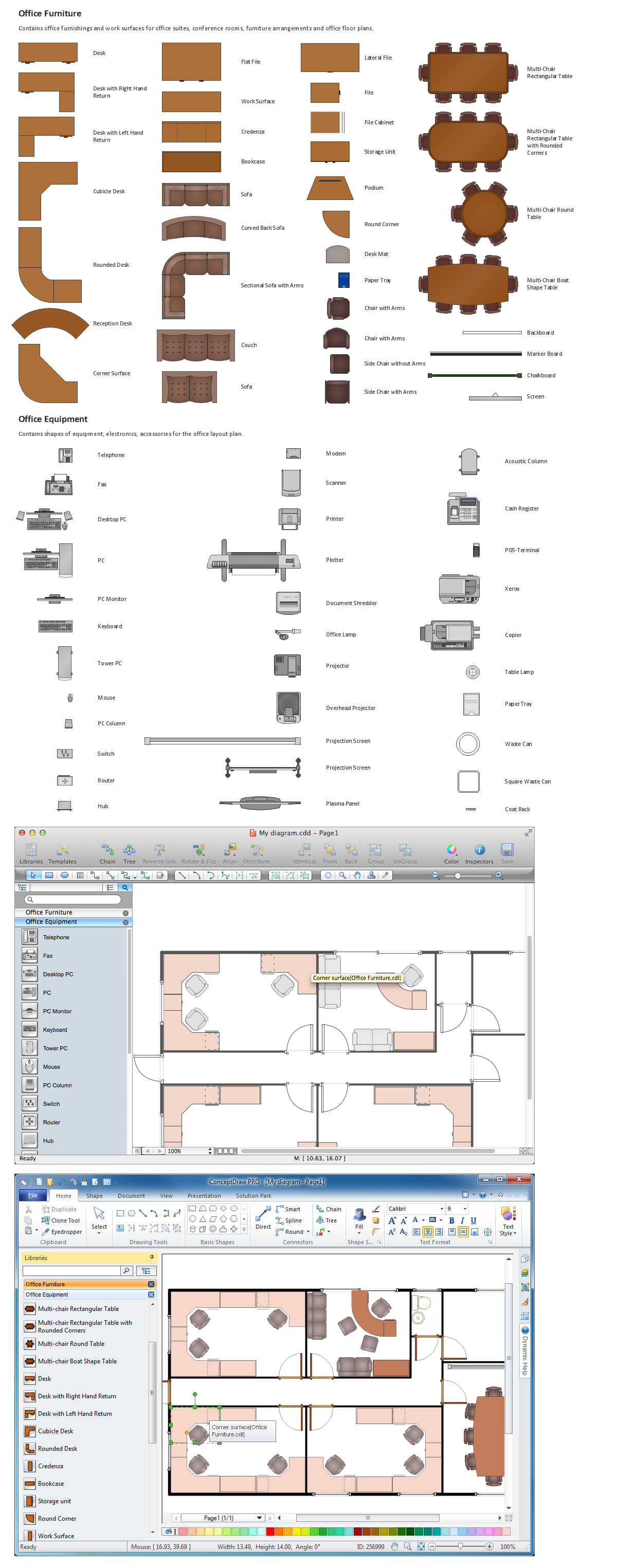 Building Drawing Tools.  Interior Design. Design Elements — Office Layout Plan