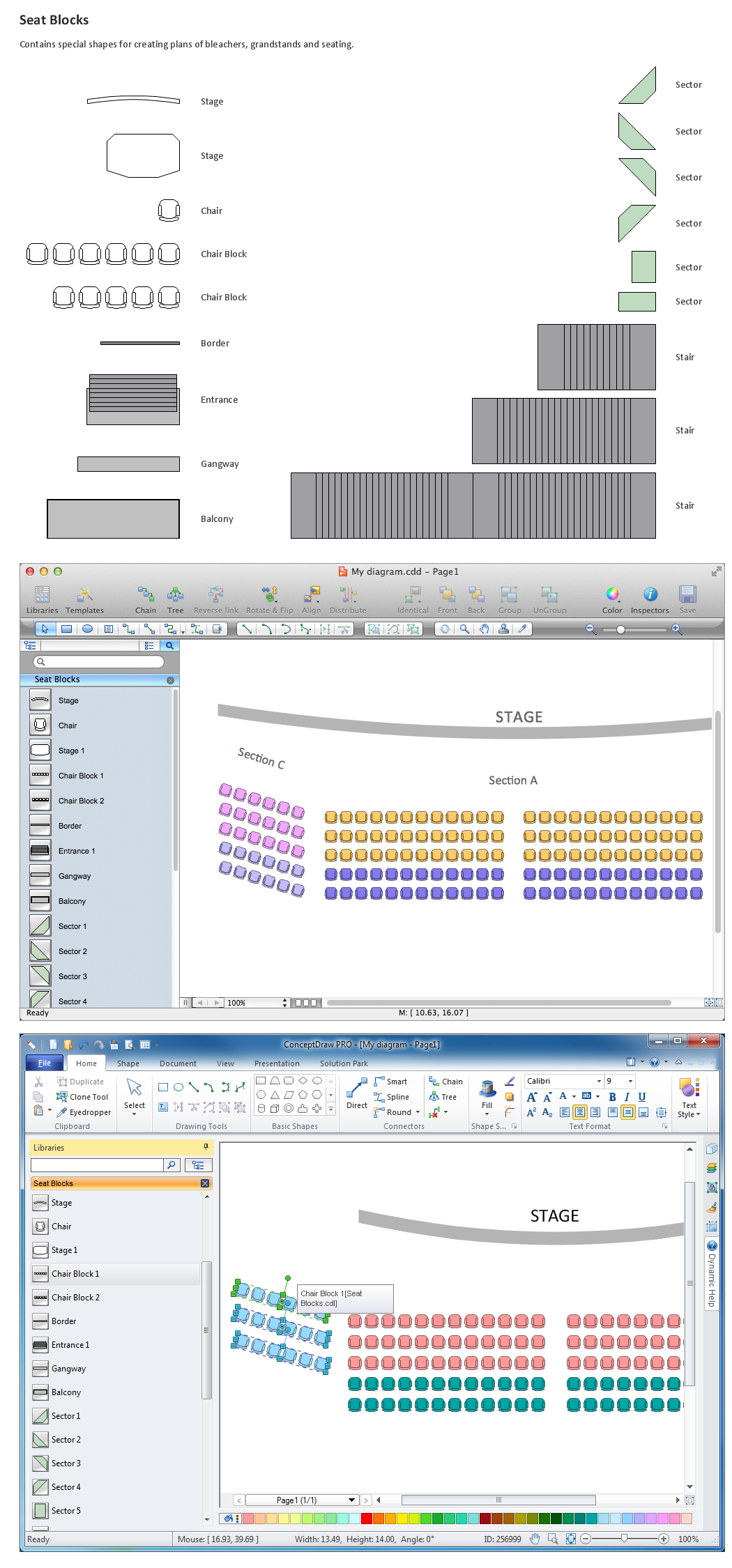 Building Drawing Software.  Design Elements — Seating Plan