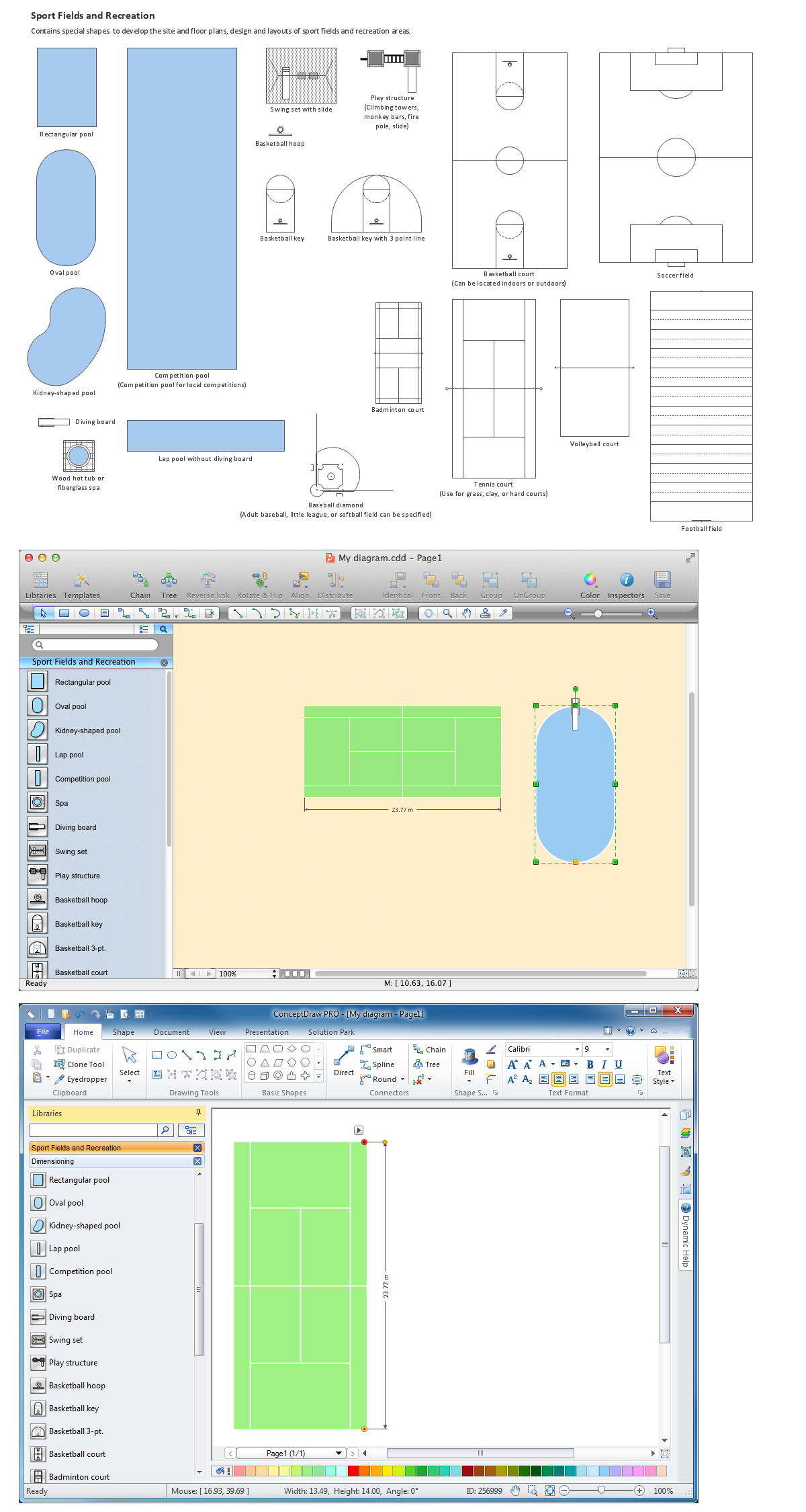 Building Drawing Software.  Design Elements — Sport Fields