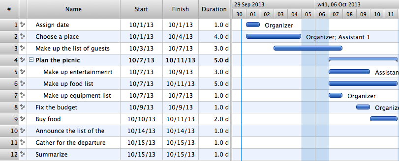 Gantt Chart Tasks