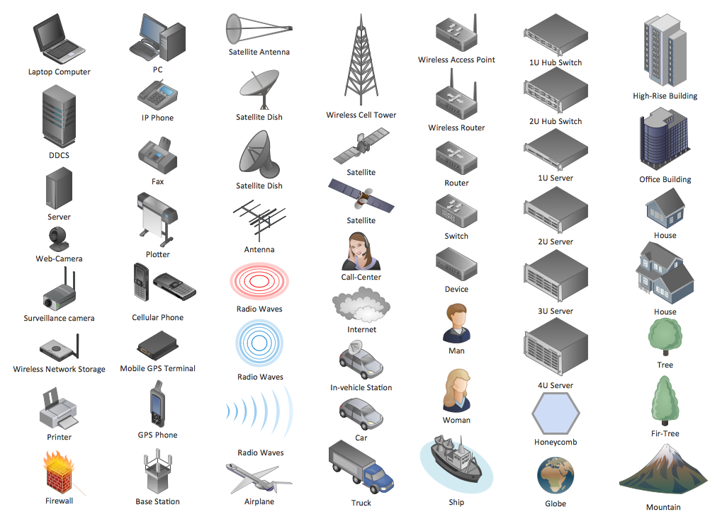 Design Symbols - Computers and network isometric