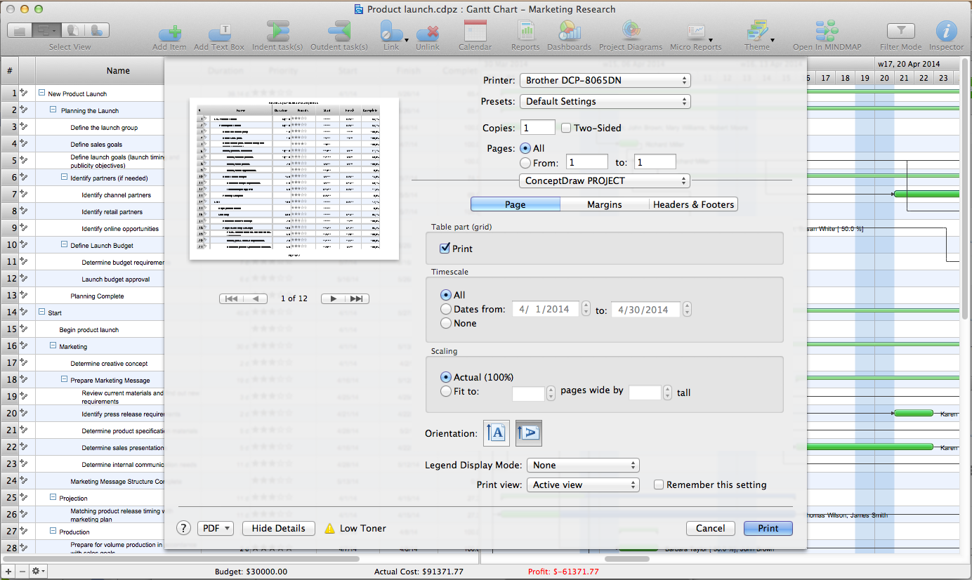 Printing in ConceptDraw Project