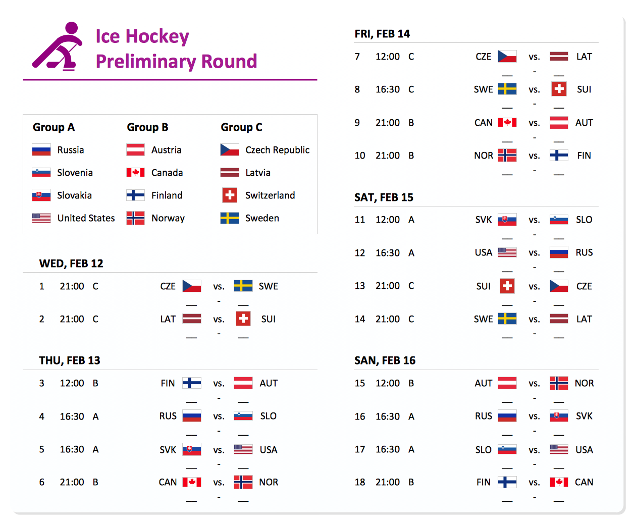 Winter Sports. Using Olympic Games Clipart to Illustrate Tournament Schedule Winter Sports Winter Sports Vector Clipart