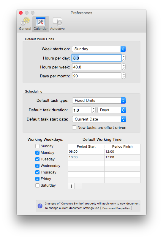 How to Change the Working Time in a Project Blank Calendar Template