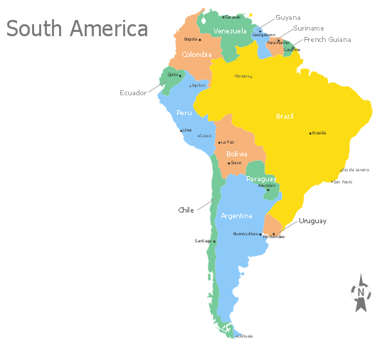 South America Map with Capitals Template
