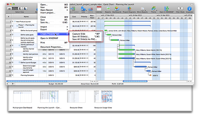 Gantt chart presentation