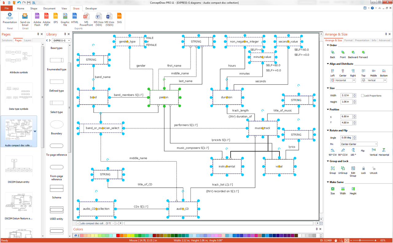 Database design tool - EXPRESS-G diagram design using ConceptDraw DIAGRAM for Windows
