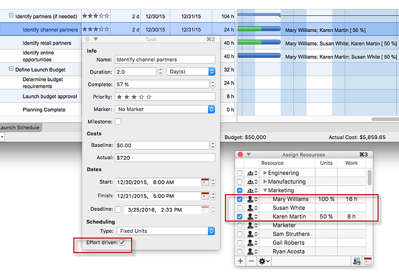 Effort-driven scheduling in ConceptDraw PROJECT