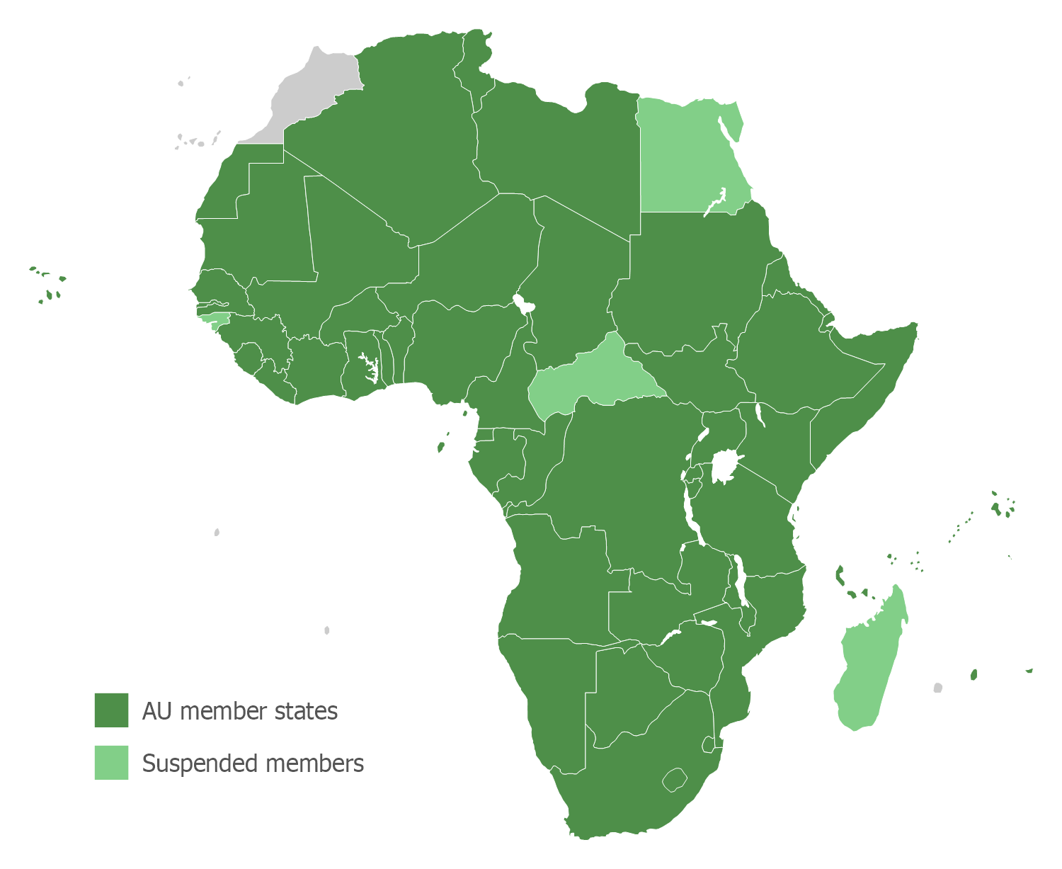 Map of the African Union with suspended states