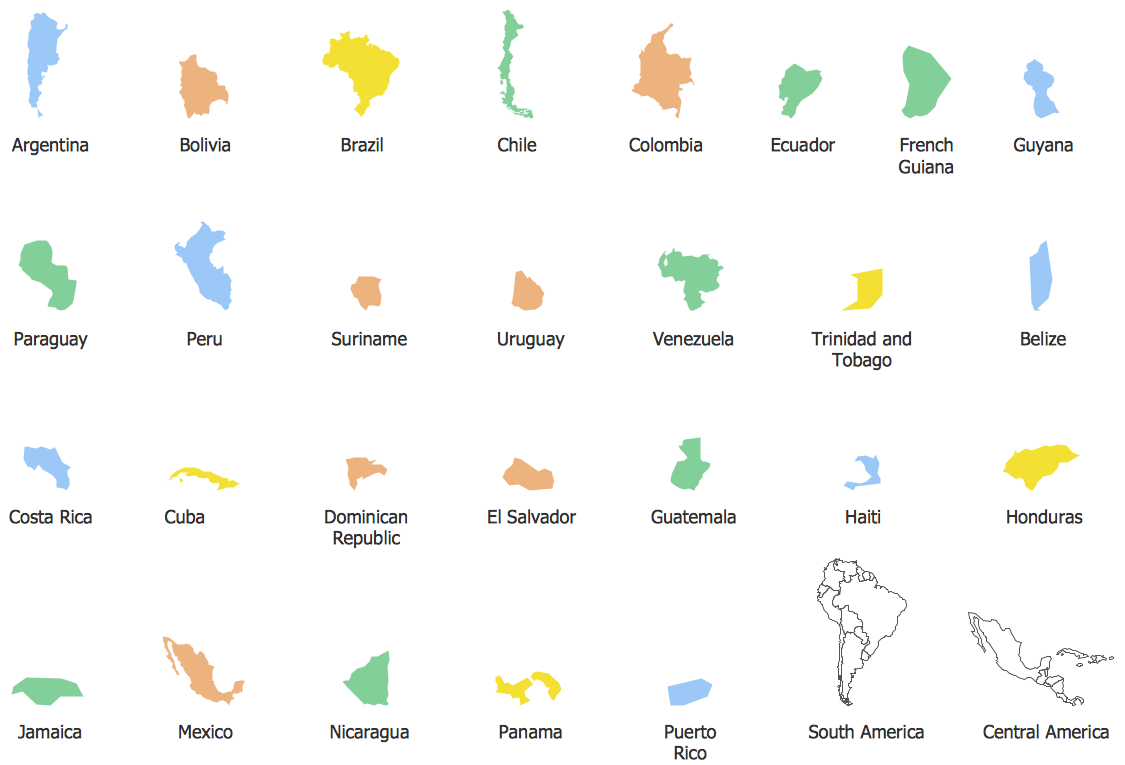 Geo Map - contours of South America countries