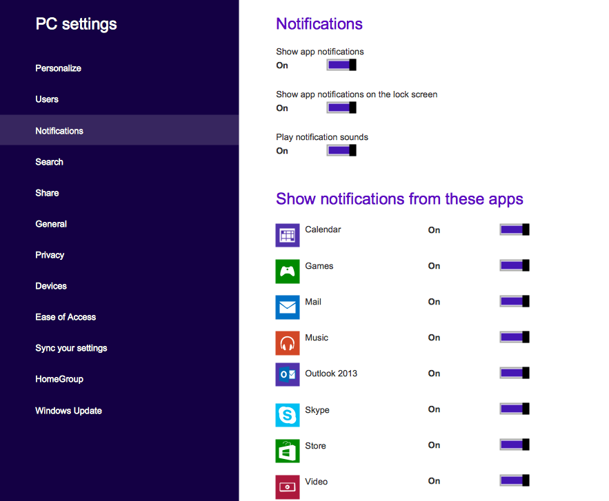 Graphical User Interface Examples - Windows 8 PC Settings