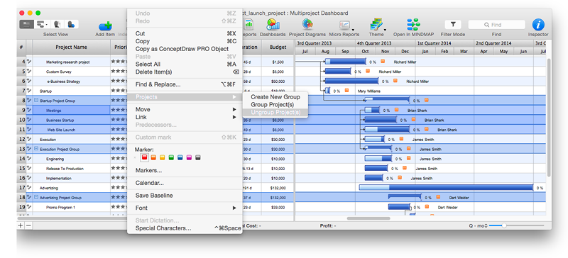 Create a multi project schedule from separate projects