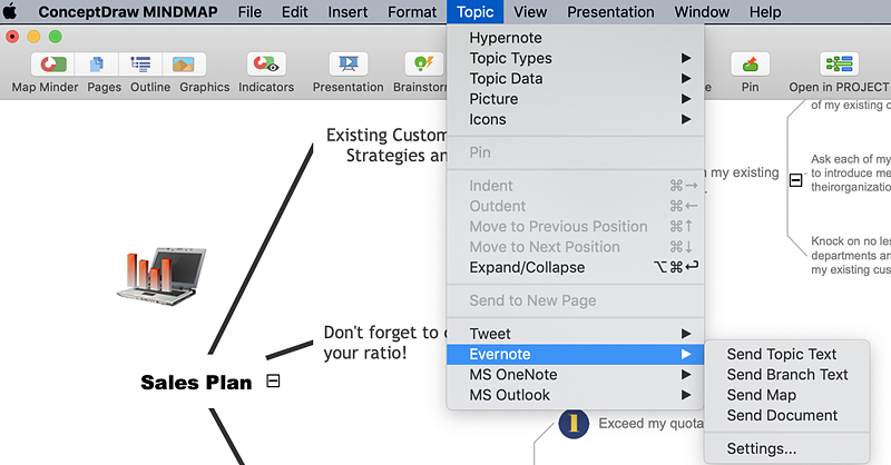 Add a Note from ConceptDraw MINDMAP to  Evernote Account