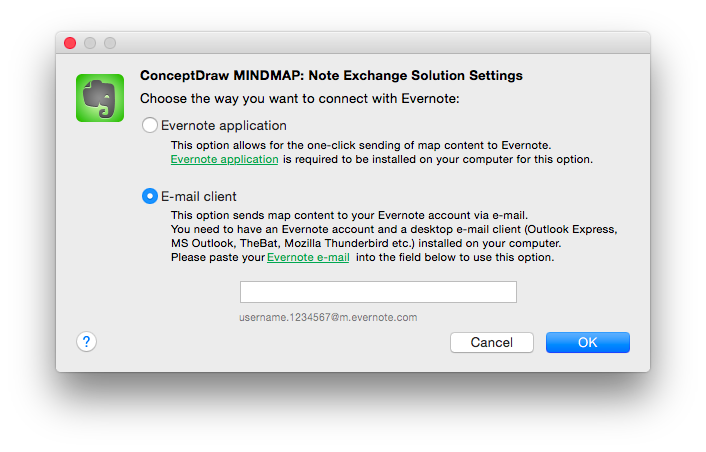 Add a Note from ConceptDraw MINDMAP to  Evernote Account