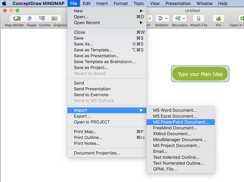 MS PowerPoint presentation import to mind map