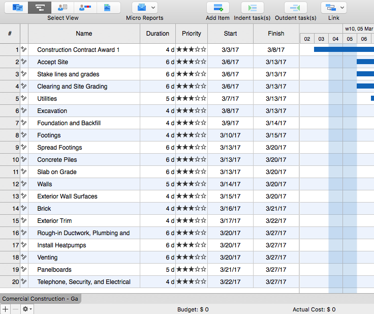 project created from excel file