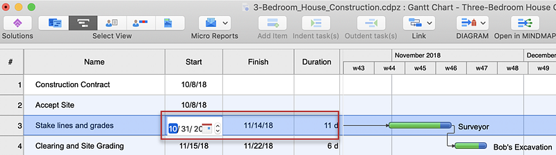 shifting dates in a project plan