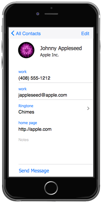 iPhone Interface — Contact Card