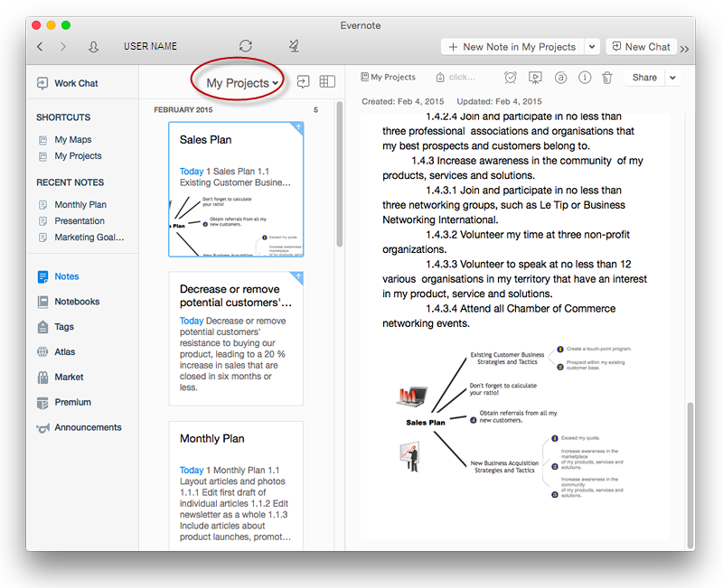 Add a Note fromÂ ConceptDraw MINDMAP to  Evernote Account