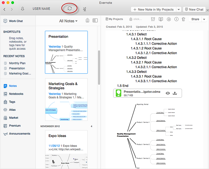 Send a Mind Map File to Evernote