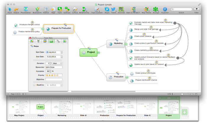 Example of usage mind map for progect management