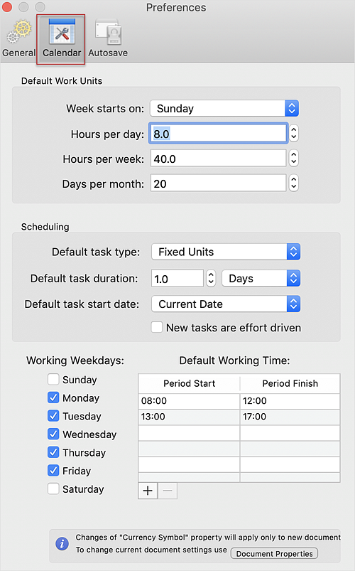 How to Change the Working Time in a Project