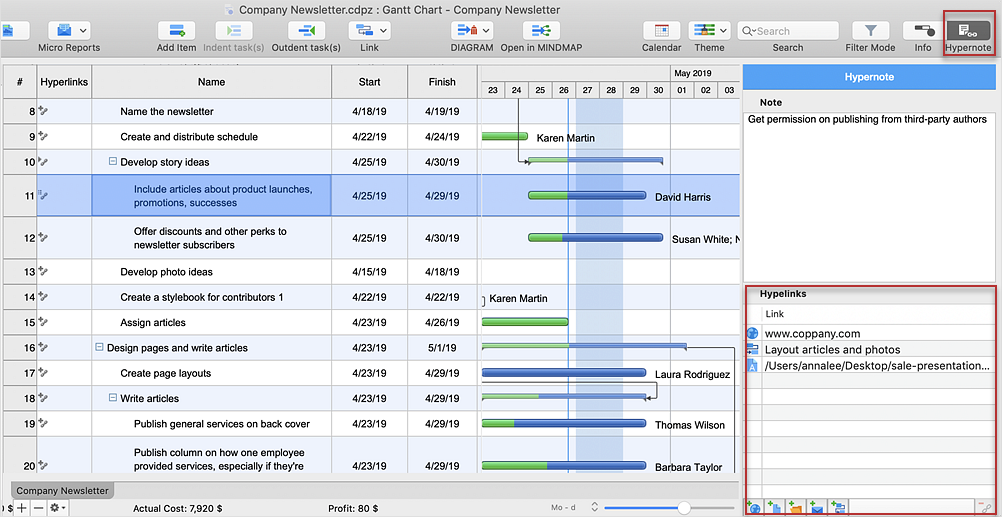 How to add Several  Hyperlinks to a Project Task