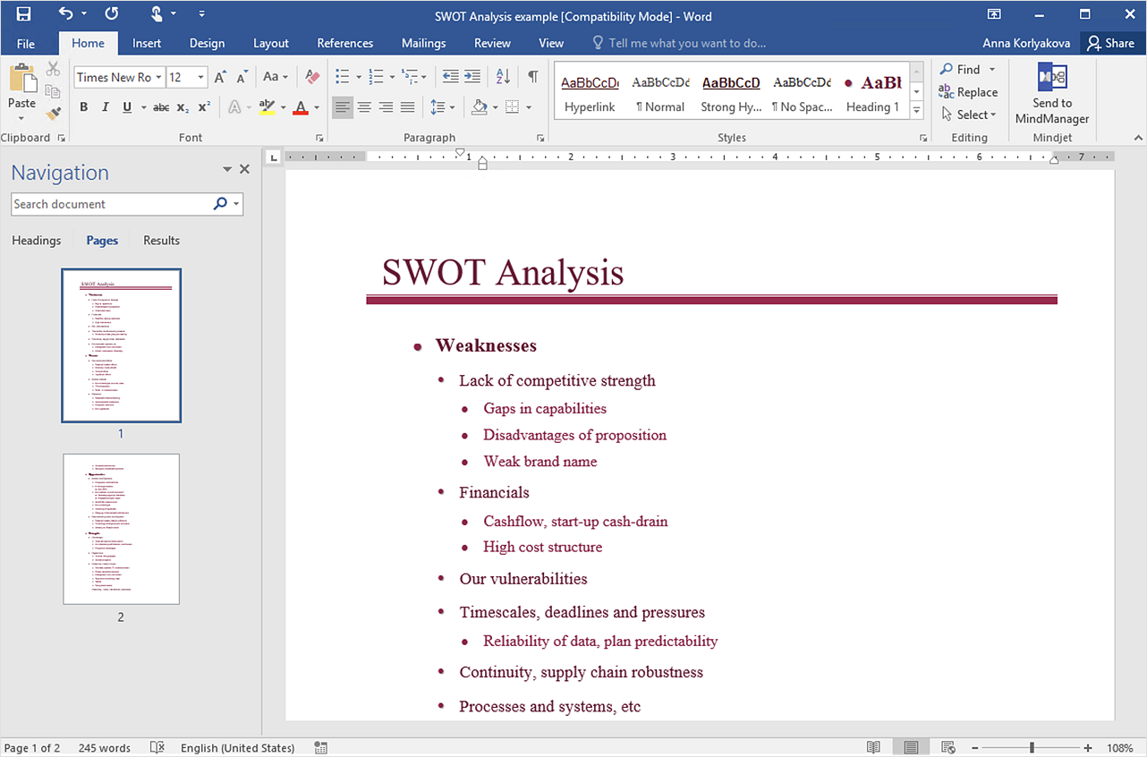How to Make SWOT Analysis in a Word Document