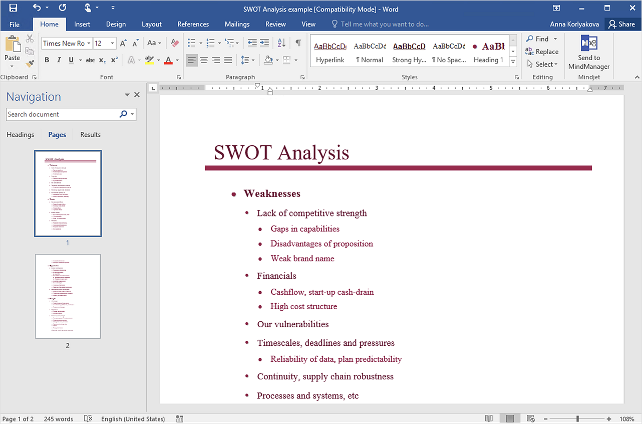 swot template microsoft office