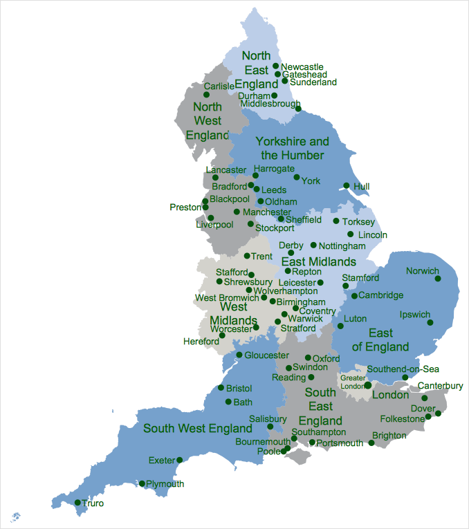 Map Depicting the United Kingdom Counties and Regions