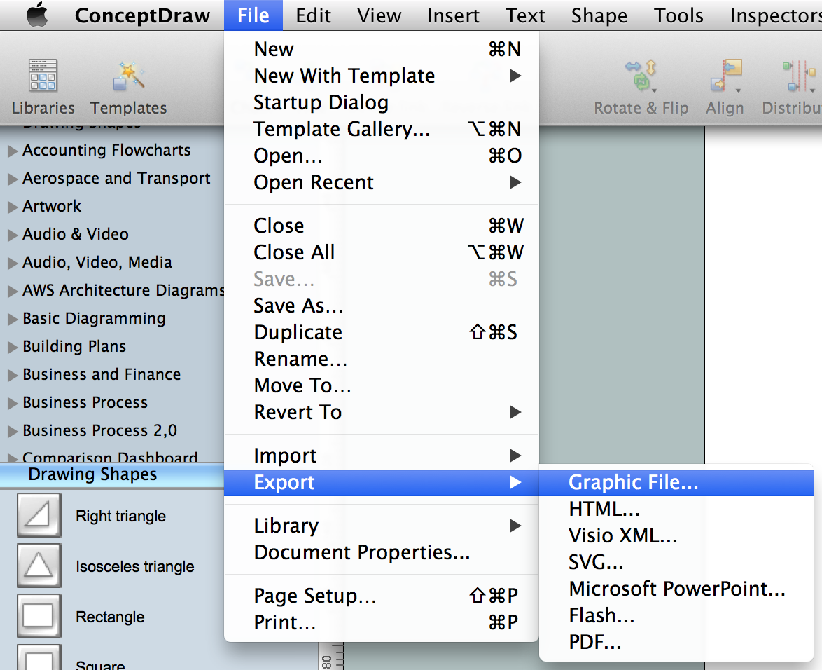 Export options from ConceptDraw DIAGRAM title=