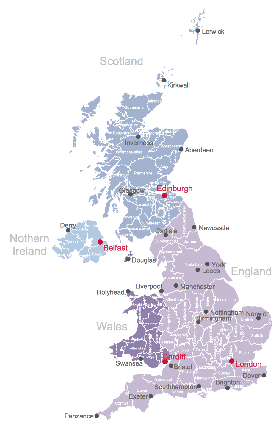 Map of the British Isles Counties