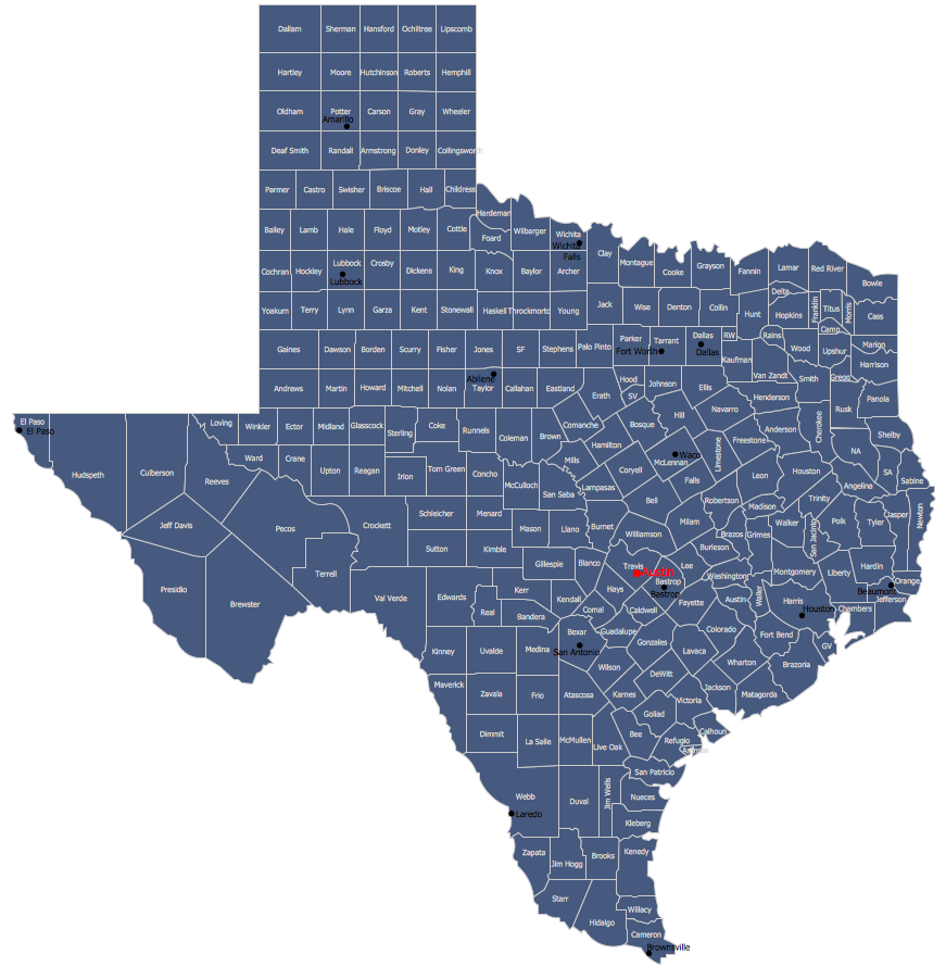 USA Map - Texas Counties Map