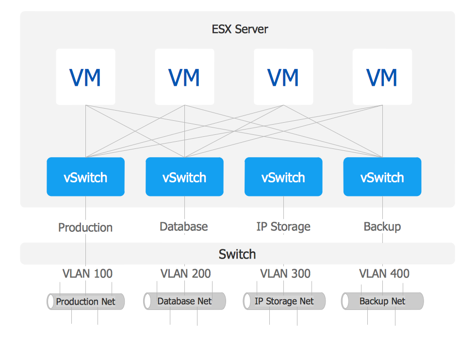 VMware vNetwork Distributied Switch (vDS). Computer and Network Examples