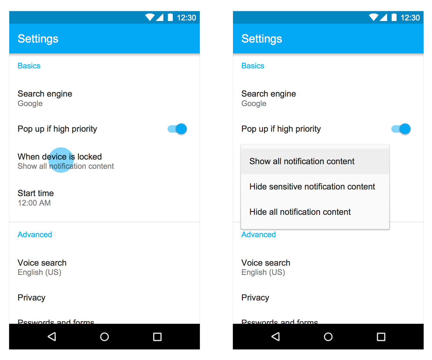 Android UI Design Tool — Simple Menu