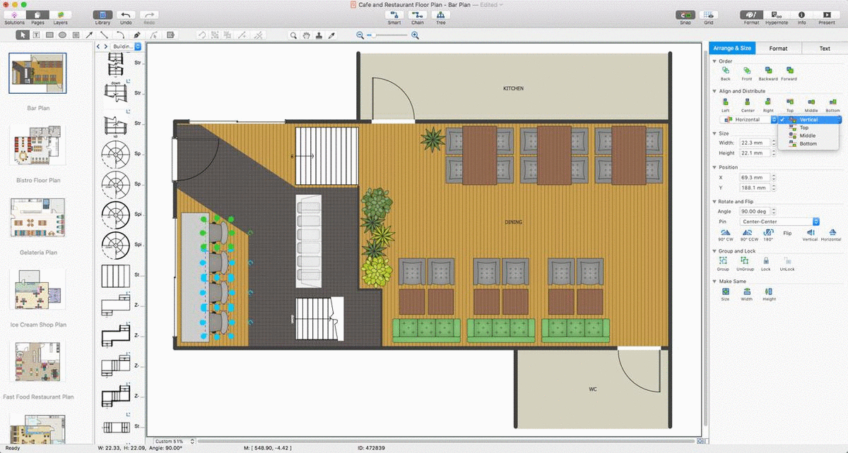 Cafe and Restaurant Floor Plans Solution for Apple macOS and Microsoft Windows