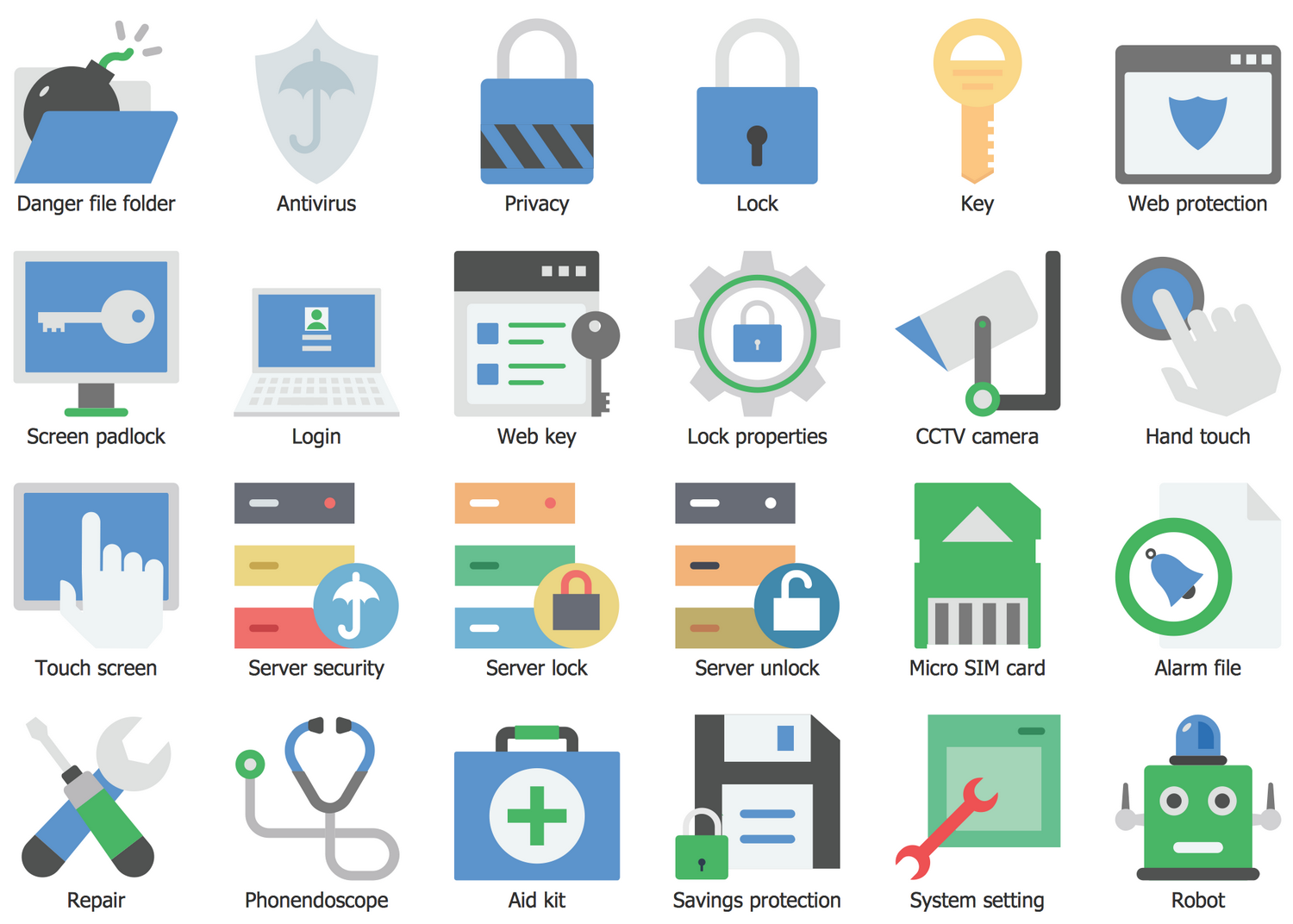 Security elements. Elements of cyber security. cybersecurity icon.